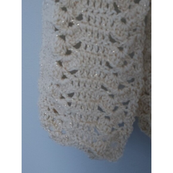Handmade Crochet Men's Women's Metallic Ivory Scarf 55" X 9" Polyester - Picture 2 of 2